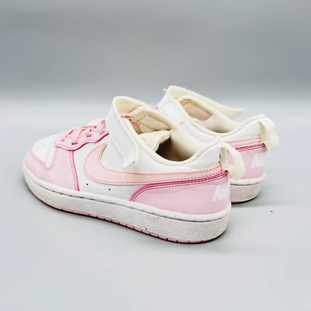 Nike Shoes Girls 2.5 Pink Leather Court Borough Low Hook Loop Athletic Sneakers